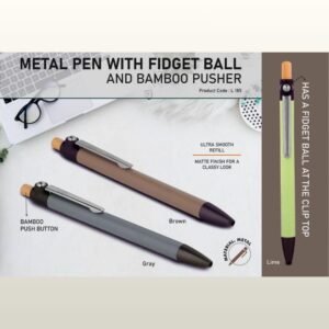 METAL PEN WITH BAMBOO PUSHER - PP