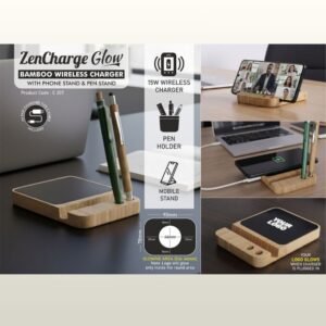 ZEN CHARGE GLOW BAMBOO WIRELESS CHARGER WITH PHONE STAND - PP