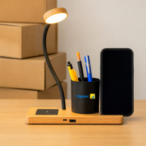 Bamboo Wireless Charger with Lamp and Pen Stand - VS