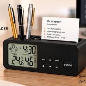 DECIDER TABLE CLOCK WITH PEN STAND & CARD HOLDER - EZEE